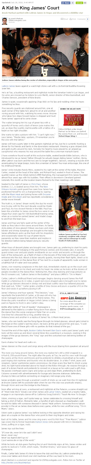 Illustration for article titled Read ESPN's Spiked Story About LeBron Among The Naked Ladies In Vegas